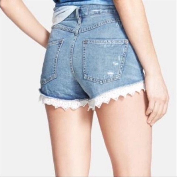 Free People Denim Jean Shorts with Lace Trim, Size 26 NWOT - Picture 2 of 11
